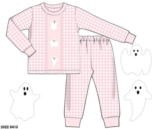RTS: Spooky PJs- Girls Knit Pink Gingham Ghost