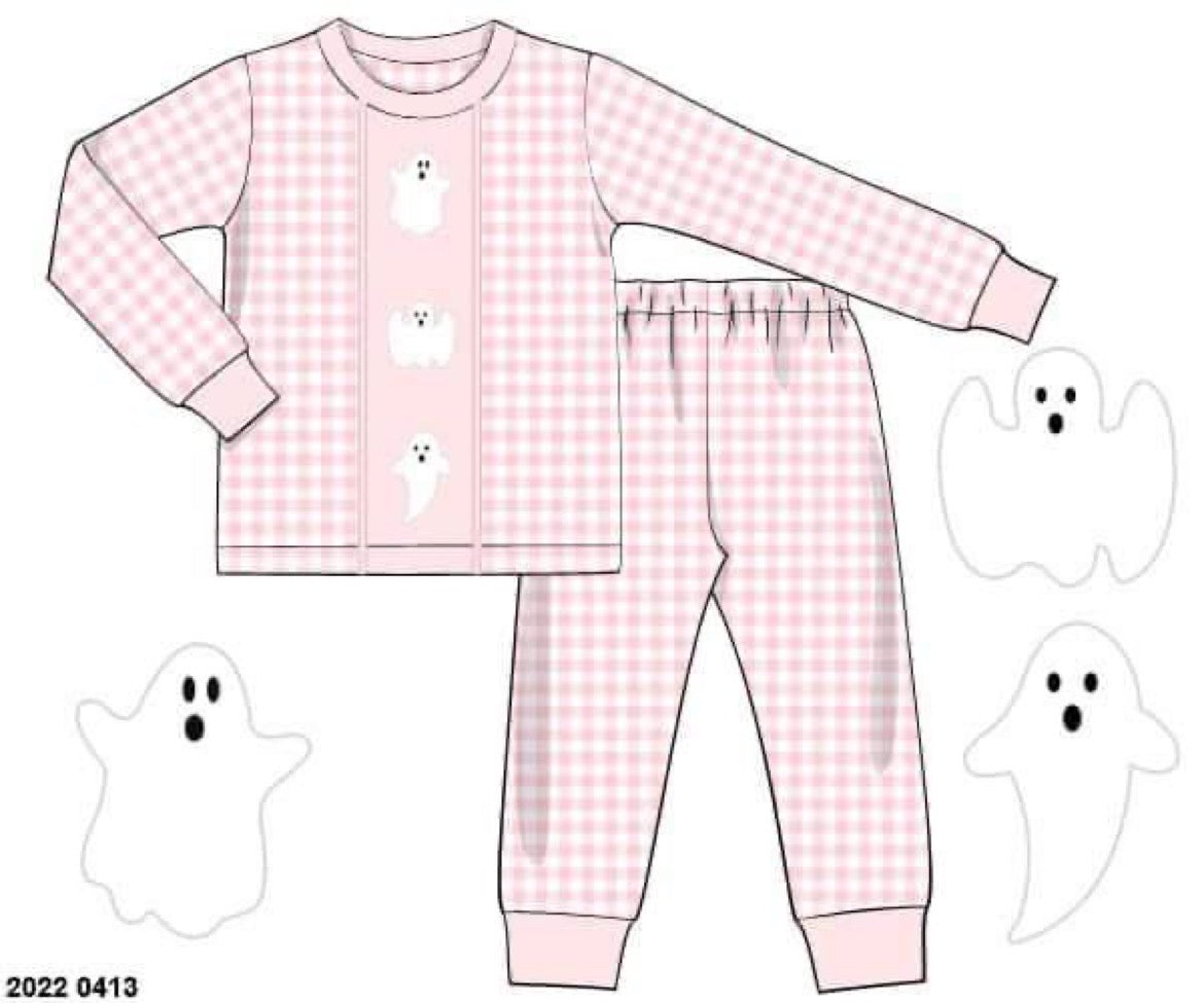 RTS: Spooky PJs- Girls Knit Pink Gingham Ghost