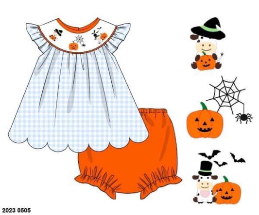 RTS: Spooky Cows- Girls Knit Diaper Set