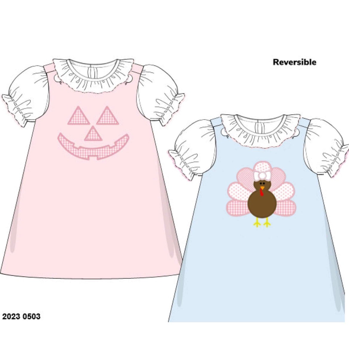 RTS: Pumpkin Turkey Collection- Girls Knit Reversible Dress