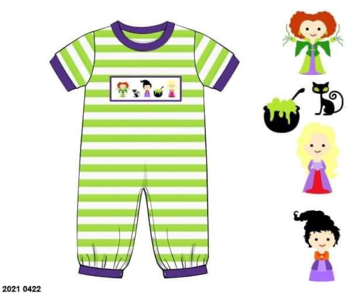 RTS: Purple & Lime Witch- Boys Knit Romper