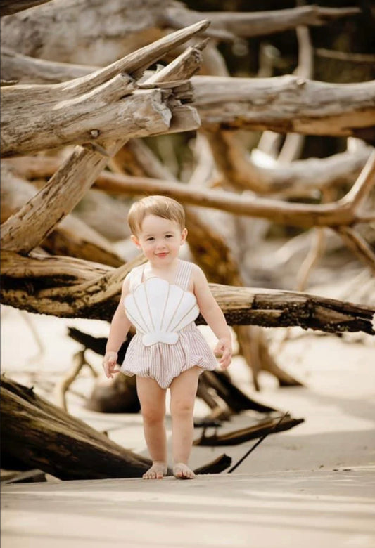 Pre Order 136: Seashells- Boys Woven Sunsuit