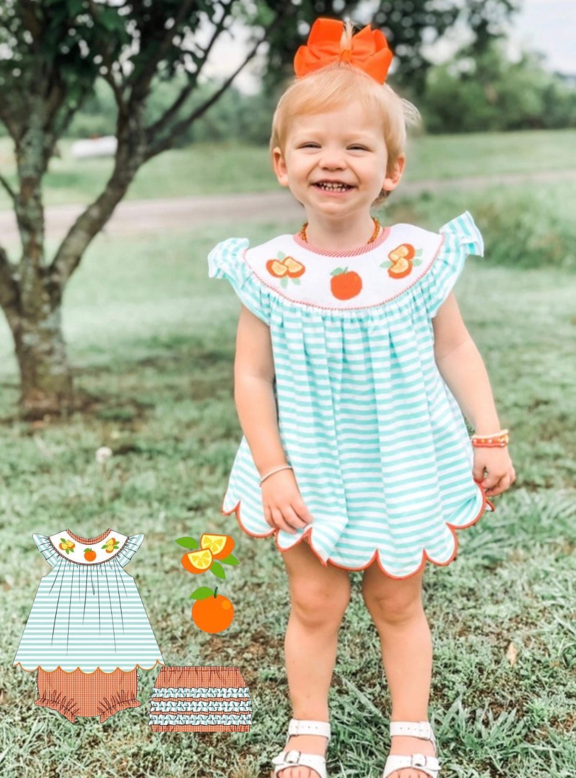 Throwback Pre Order: Orange You Sweet- Girls Woven Bloomer Set