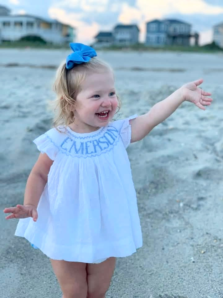 Throwback Pre Order: Girls Only- Swiss Dot Name Smock Bloomer Set