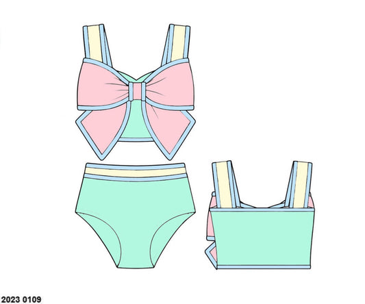 Pre Order 152: Colorblock- Mom/Mini 2pc Rashguard Bow Swim