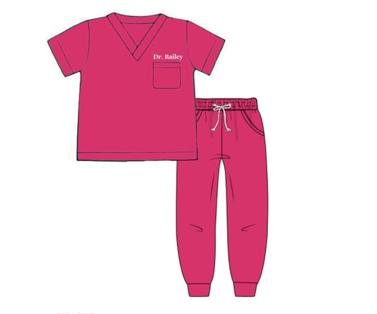 Pre Order 126: Grey Sloan Memorial- Hot Pink Knit Jogger Scrub Set