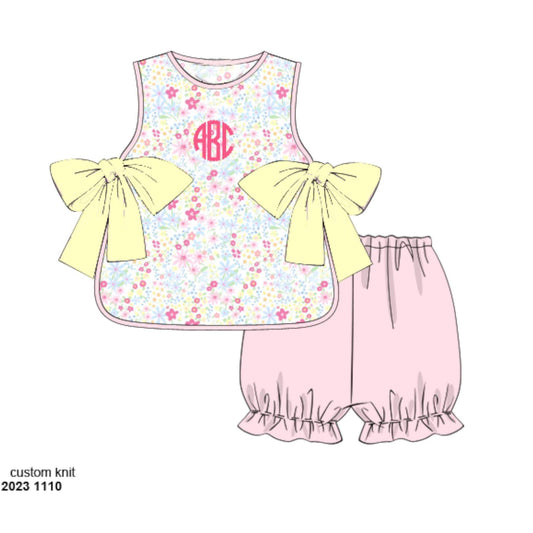 Pre Order 101: Summer Jane Floral- Girls Knit Bubble Short Set