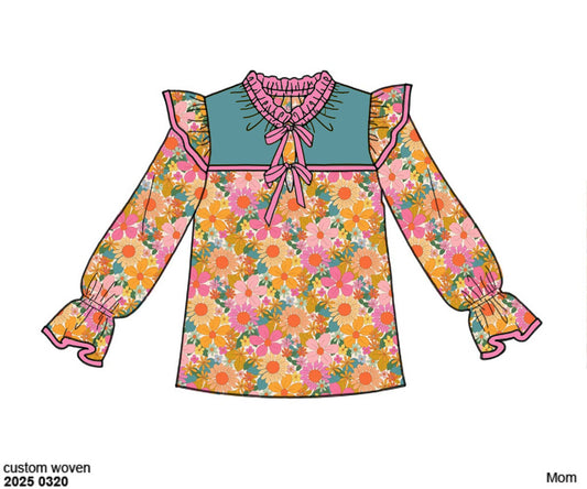 RTS: Poppy Floral & Plaid- Mom Woven Shirt