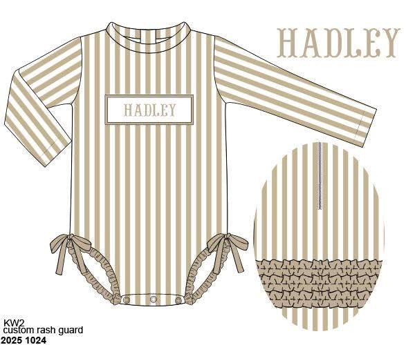 Pre Order 138: Caicos Stripe- Girls Name Smock Rash Guard Long Sleeve 1pc Swim