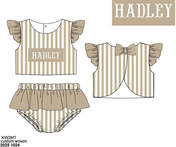 Pre Order 138: Caicos Stripe- Girls Name Smock Woven Flutter Sleeve 2pc Swim