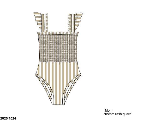 Pre Order 138: Caicos Stripe- Mom/Mini Smocked Rashguard 1pc Swim