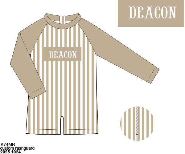 Pre Order 138: Caicos Stripe- Boys Name Smock Rash Guard 1pc Swim