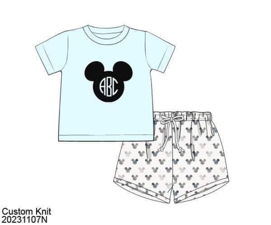Pre Order 101: Watercolor Mouse- Boys Knit Shortie Set