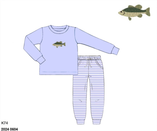 RTS: French Knot Fishies- Boys Knit Jogger Set