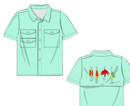 RTS: For The Boys- Lures Applique Woven Shirt (No Monogram)