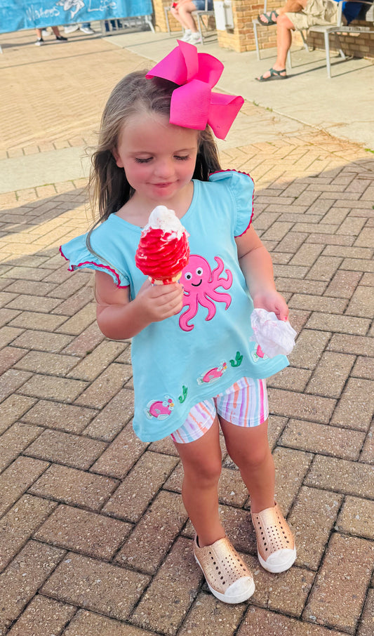 RTS:Summer Octopus- Girls Knit Biker Short Set