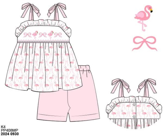 RTS: Girls Only- Flamingo Knit Biker Short Set