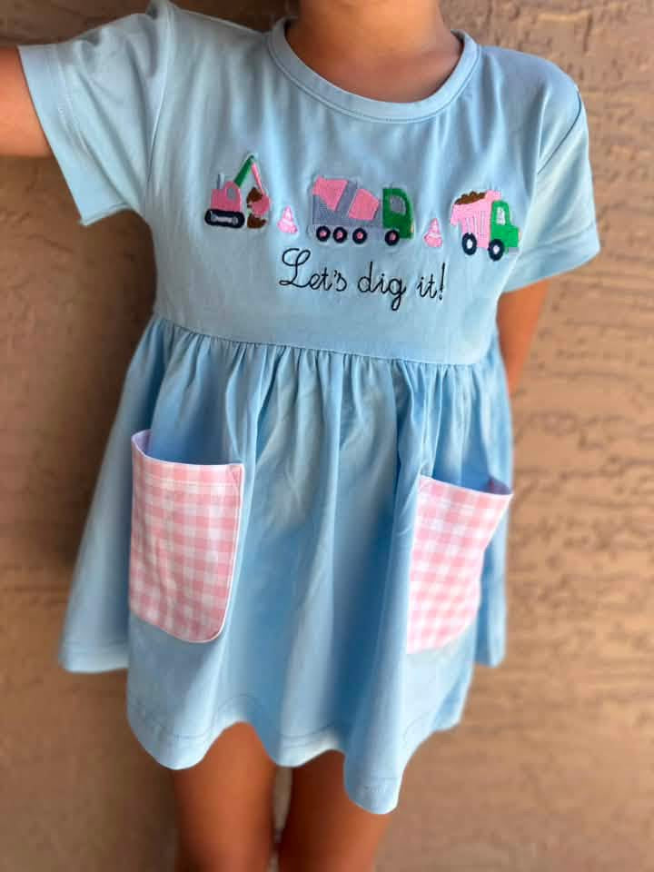 RTS: Embroidered Construction- Girls Knit Biker Short Set