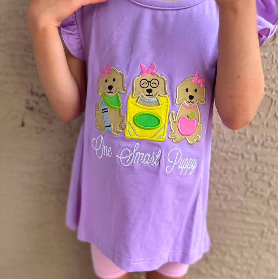 RTS: BTS Shirt Only- Girls Doggy Appliqué Knit Shirt