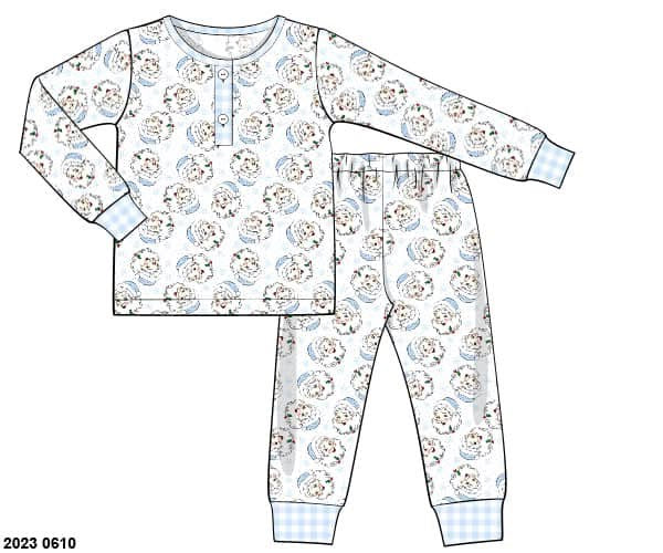 RTS: Pink & Blue Santa- Boys 2pc Knit Lounge Set
