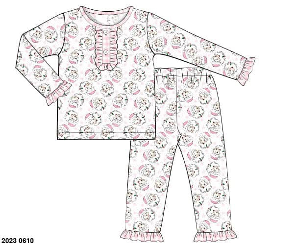 RTS: Pink & Blue Santa- Girls 2pc Knit Lounge Set
