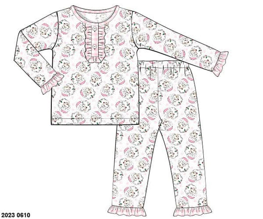 RTS: Pink & Blue Santa- Girls 2pc Knit Lounge Set