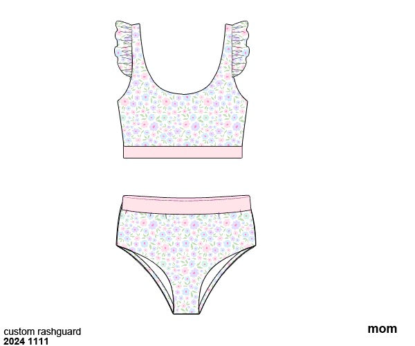RTS: Blakely Floral & Collin Stripes- Mom 2pc Ruffle Sleeve Floral Rash Guard Swim