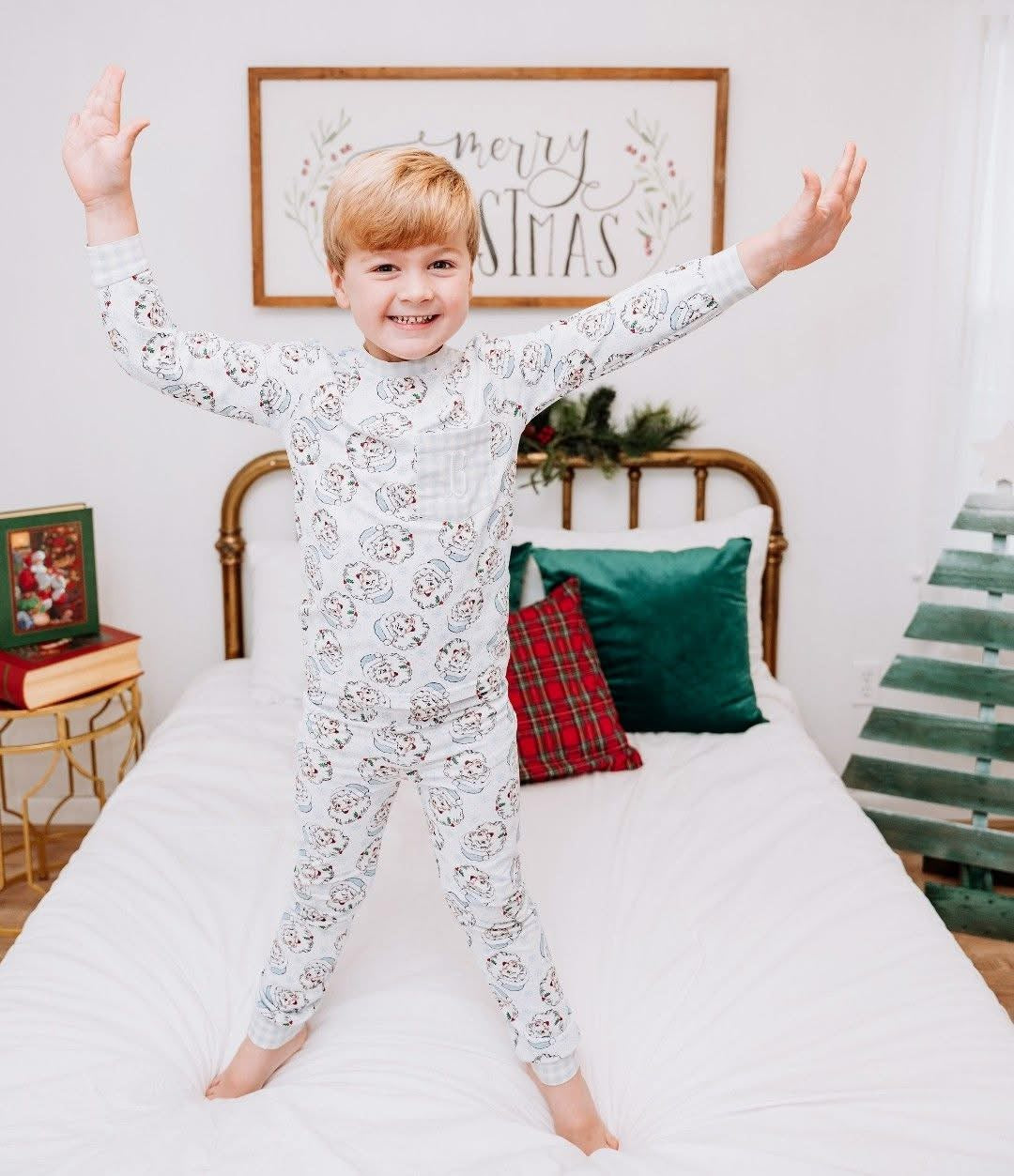 RTS: Pink & Blue Santa- Boys 2pc Knit Lounge Set