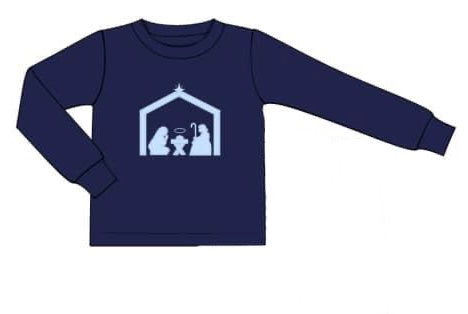 RTS: Nativity Applique- Boys Navy Knit Shirt
