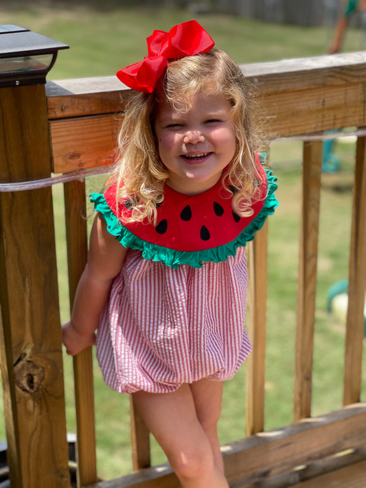 RTS: Girls Only- Watermelon Seersucker Bubble