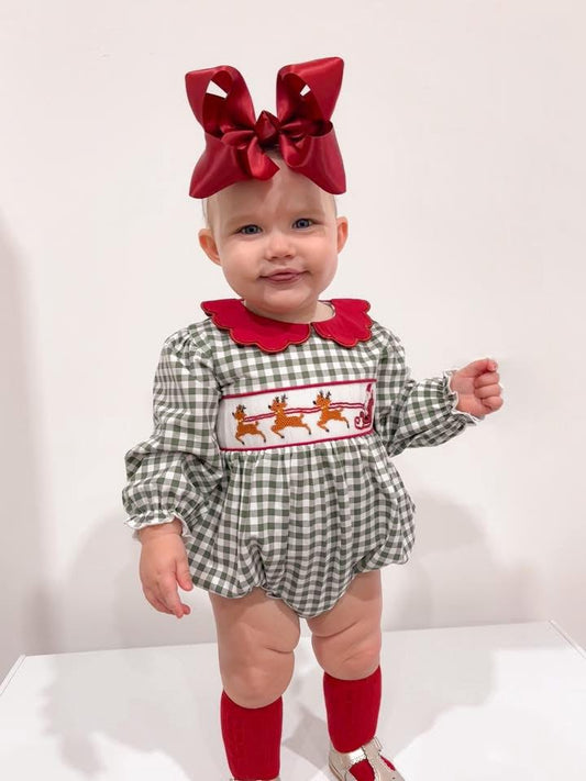 RTS: Smocked Sleigh- Girls Knit Bubble