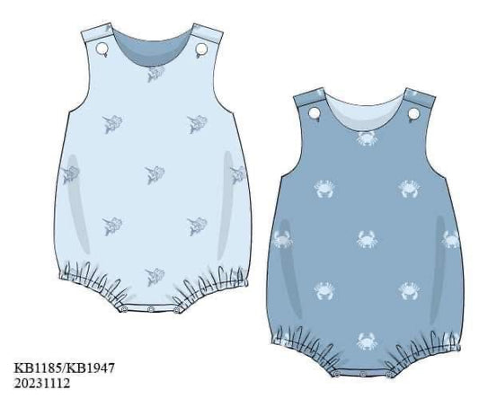 RTS: Blue Crabs & Fish- Boys Reversible Knit Bubble