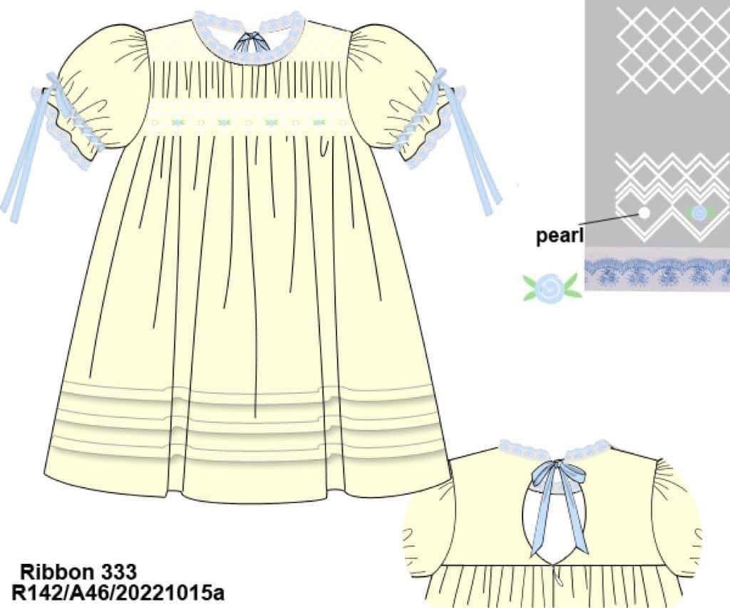 Pre Order 148: Yellow Sellers Heirloom - Girls Geometric Smocked Woven Dress