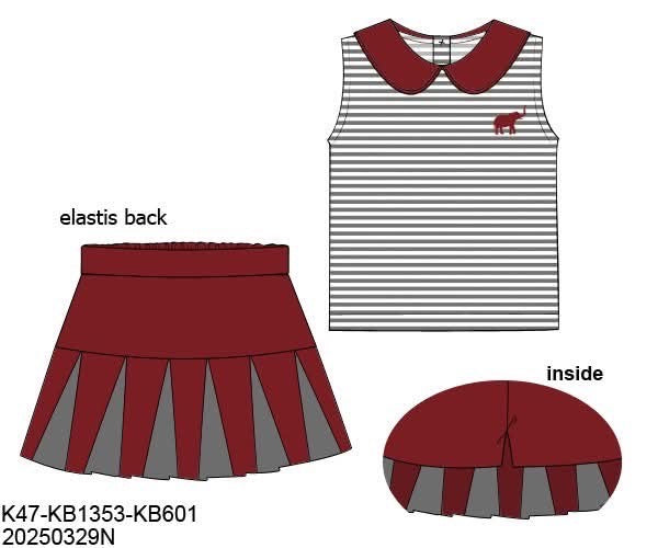 RTS: Parker Polos- Crimson & Gray Stripe Girls Knit Tennis Skort Set