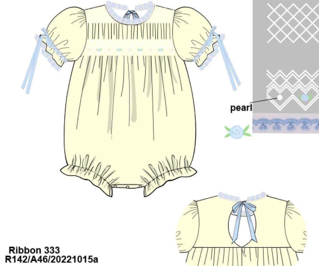 Pre Order 148: Yellow Sellers Heirloom- Girls Geometric Smocked Woven Bubble