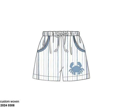 RTS: Blue Crabs & Fish- Woven Traditional Swim Shorts