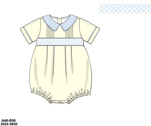 Pre Order 148: Yellow Sellers Heirloom- Boys Geometric Smocked Woven Bubble