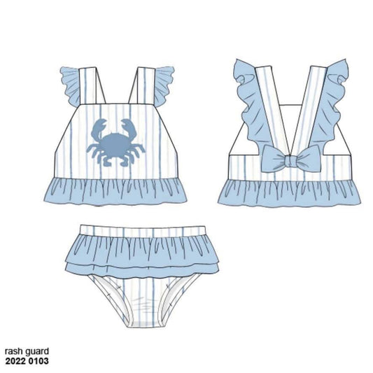 RTS: Blue Crabs & Fish- Girls 2pc Rash Guard Swim