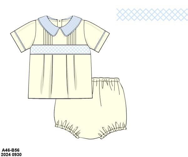 Pre Order 148: Yellow Sellers Heirloom- Boys Geometric Smock Woven Diaper Set