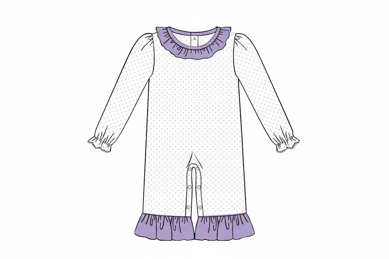 RTS: Bitty Dot Basics- Girls Lavender Romper