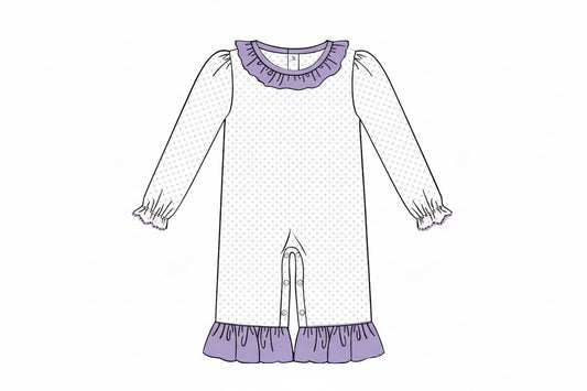 RTS: Bitty Dot Basics- Girls Lavender Romper