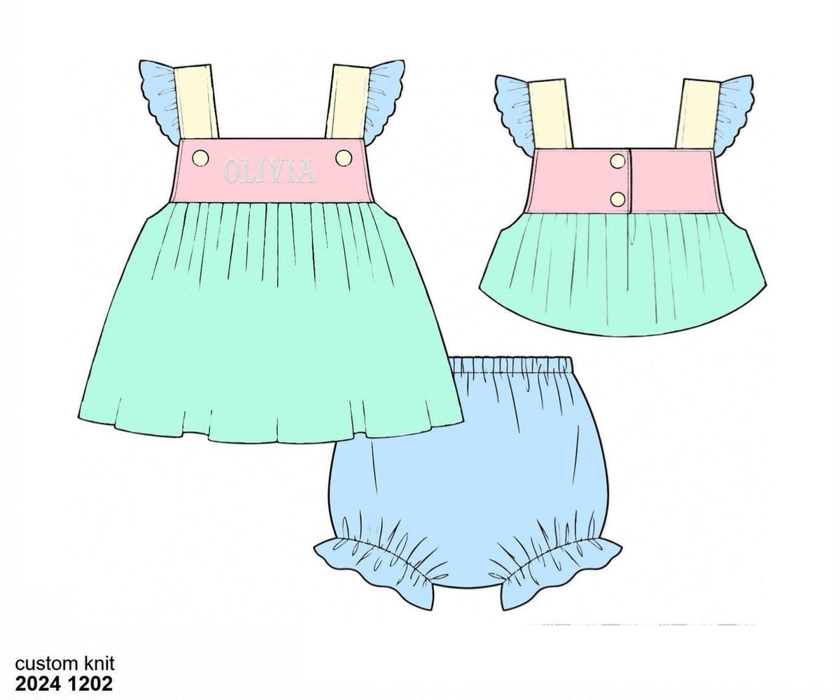 Pre Order 152: Colorblock- Girls Knit Bloomer Set