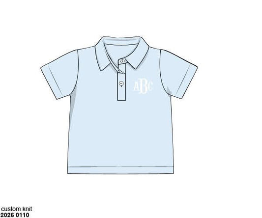 Pre Order 139: Baby Blue Gingham- Boys Knit Polo