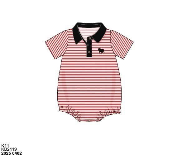 RTS: Parker Polos- Boys Black & Red Stripe Knit Polo Bubble
