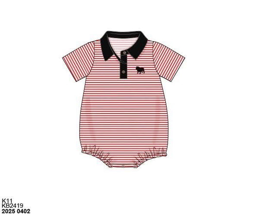 RTS: Parker Polos- Boys Black & Red Stripe Knit Polo Bubble