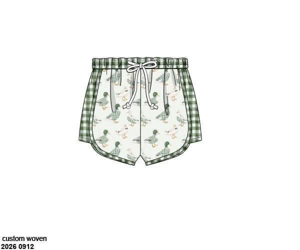 Pre Order 150: Gingham Mallards- Boys Woven Swim Shorties