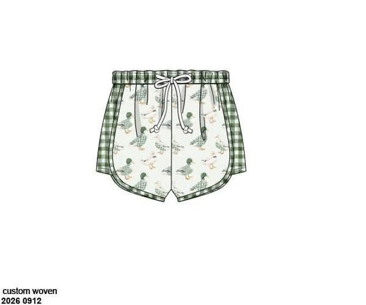 Pre Order 150: Gingham Mallards- Boys Woven Swim Shorties