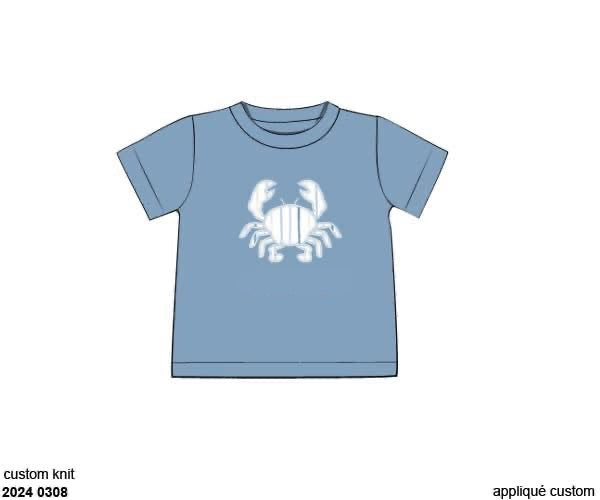 RTS: Blue Crabs & Fish- Boys Crab Appliqué Knit Shirt