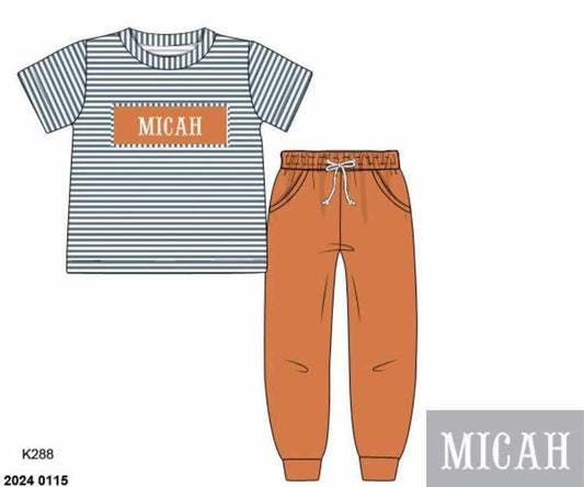 Pre Order 126: Fall Name Smocks- Boys Linen Jogger Set