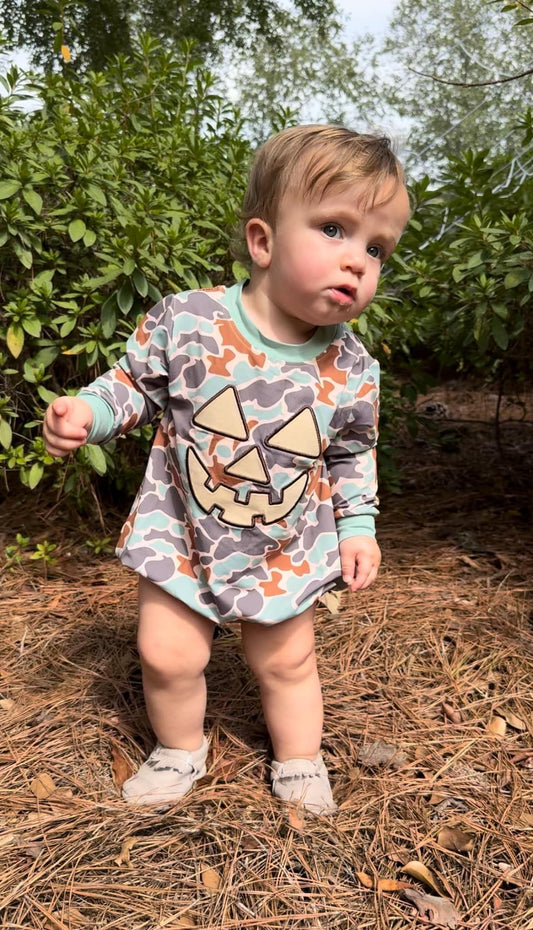 RTS: Camo Pumpkin- Boys Camo Long Sleeve Knit Bubble